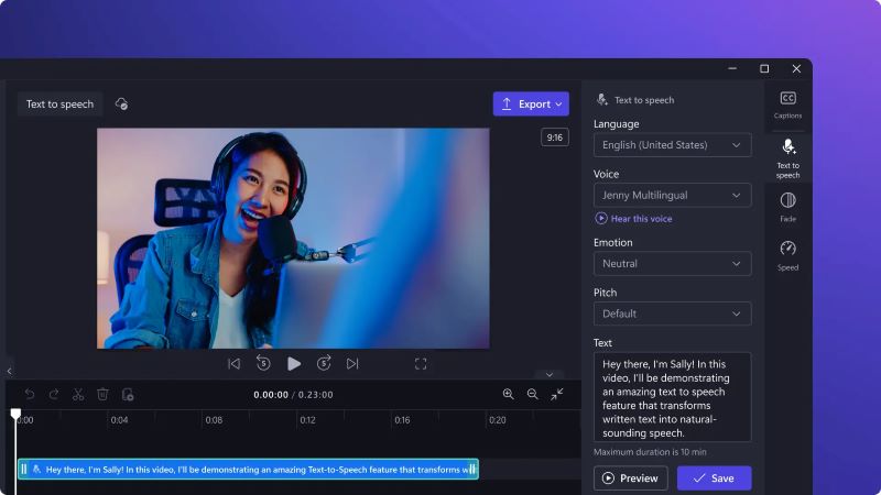 text to speech in clipchamp