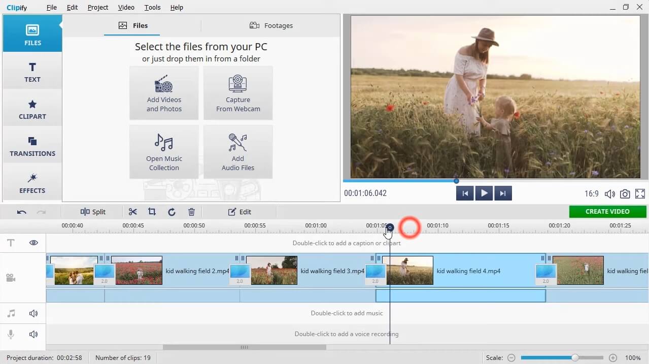 interfaz del editor de video de clipify