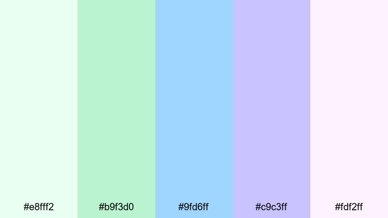 cloud garden pastels green blue purple color palette with hex codes
