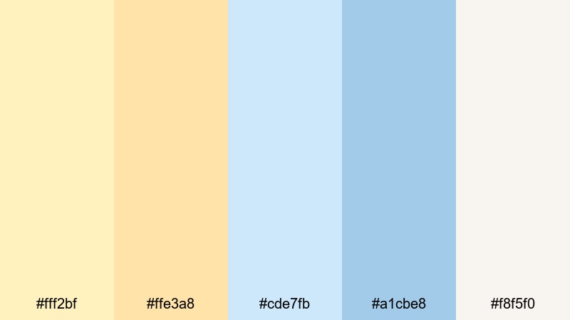 cloudlit daffodil breeze pastel blue yellow color palette with hex codes
