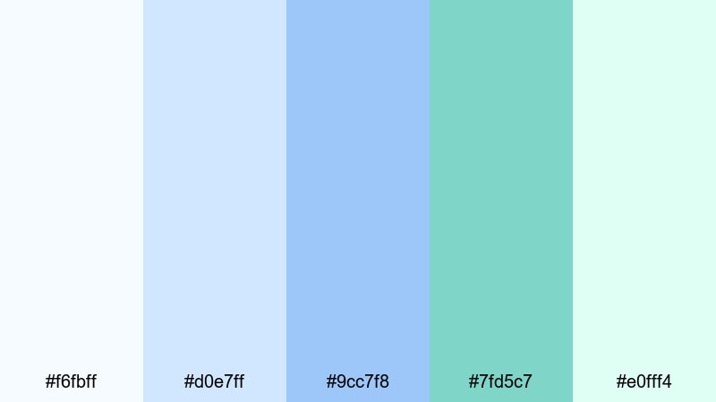 cloudlit lagoon dreams white blue green color palette with hex codes