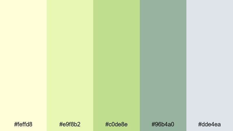 cloudy citrus haze green yellow color palette with hex codes