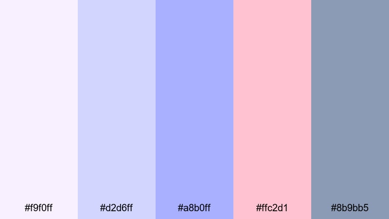 cloudy letter romance lavender blue color palette with hex codes