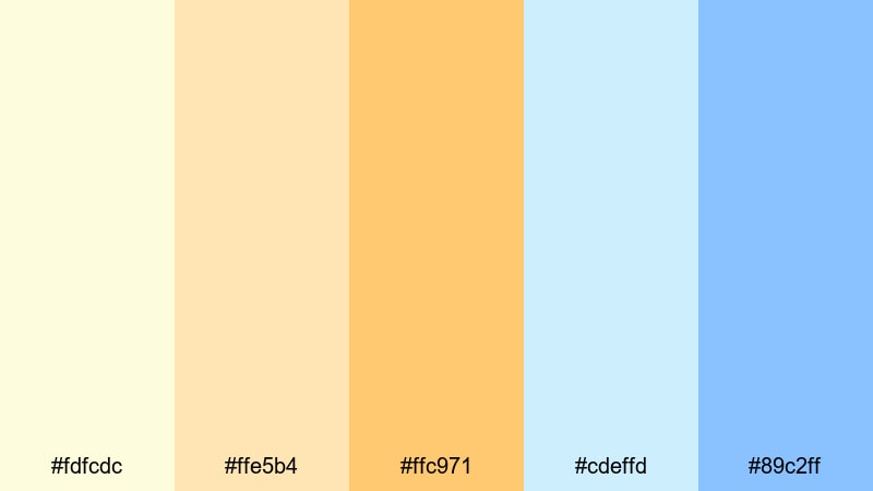 cloudy marina glow yellow orange blue color palette with hex codes