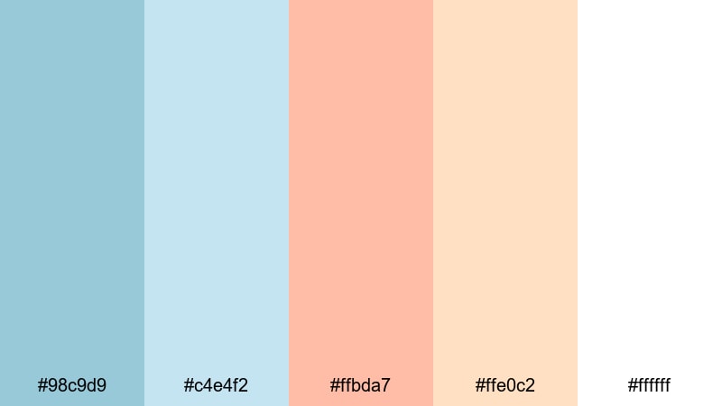 cloudy marina light teal orange color palette with hex codes