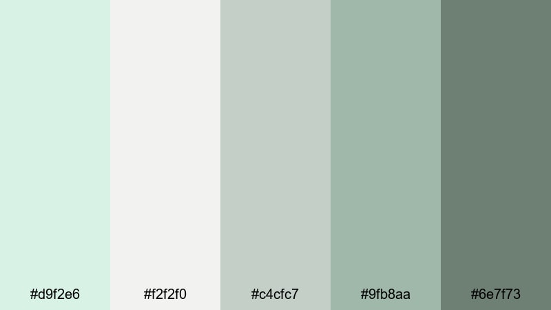 cloudy mint neutrals pastel green color palette with hex codes