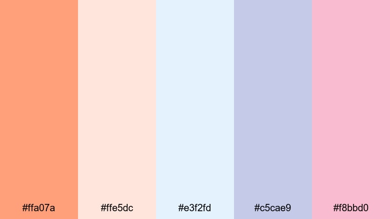 cloudy morning pastels light salmon color palette with hex codes