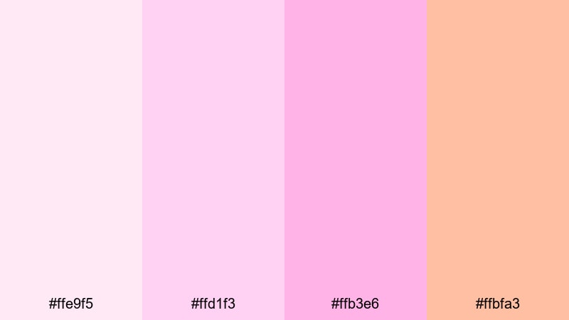 cloudy neon sorbet pink red orange color palette with hex codes
