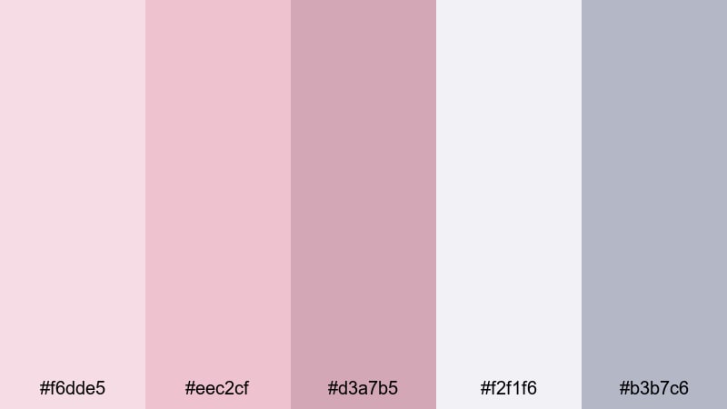 cloudy rose afternoon blush pink color palette with hex codes