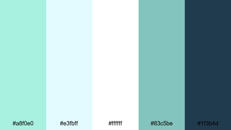 coastal breeze intro mint blue color palette with hex codes