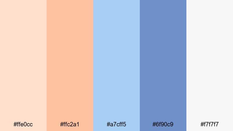 coastal cotton breeze blue peach color palette with hex codes