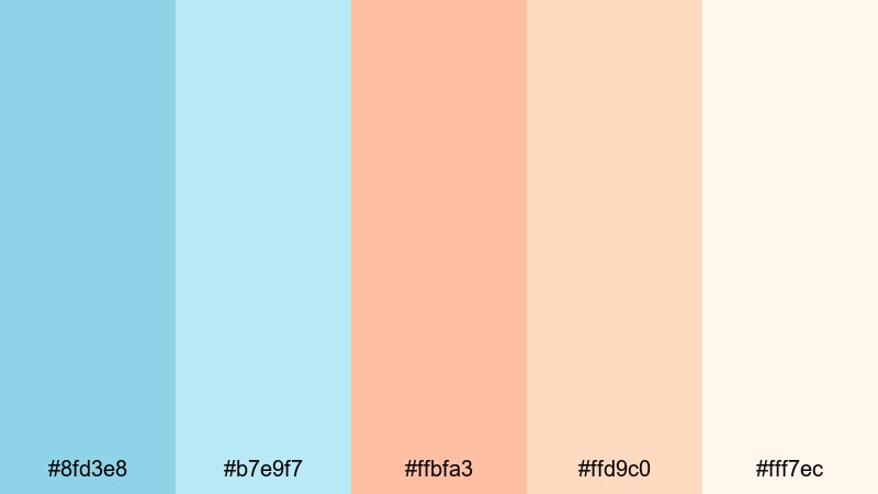 coastal foam pastels teal orange color palette with hex codes