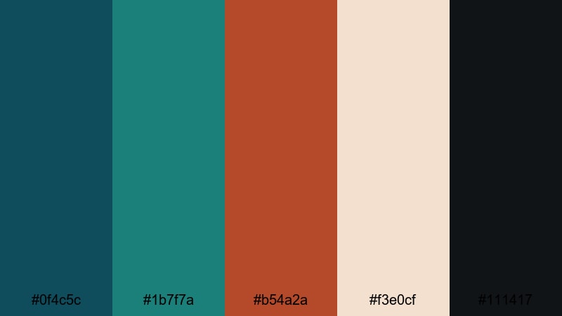 coastal iron reel teal rust color palette with hex codes