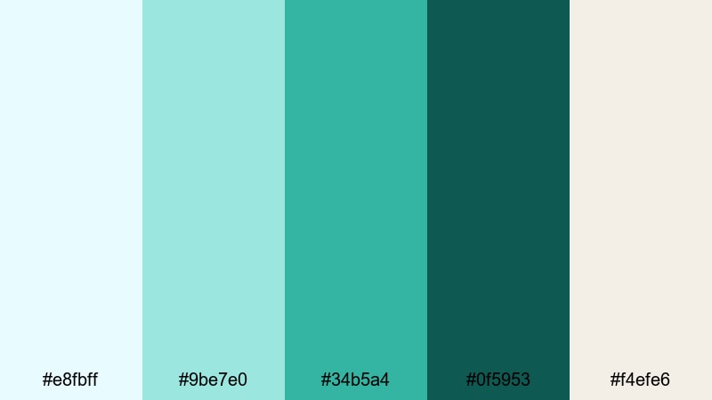 coastal morning calm turquoise green color palette with hex codes