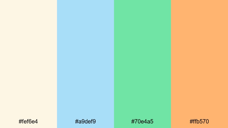 coastal morning mist green blue orange color palette with hex codes