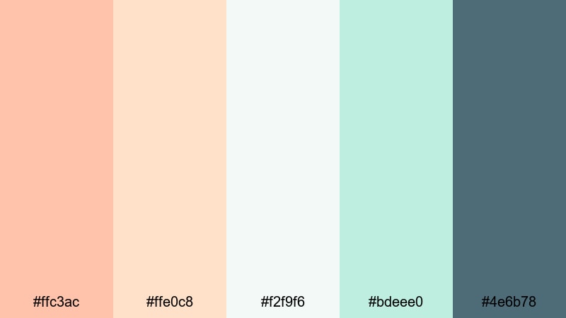coastal title sequence peach mint color palette with hex codes