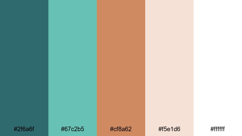 coastal wedding mist teal copper color palette with hex codes