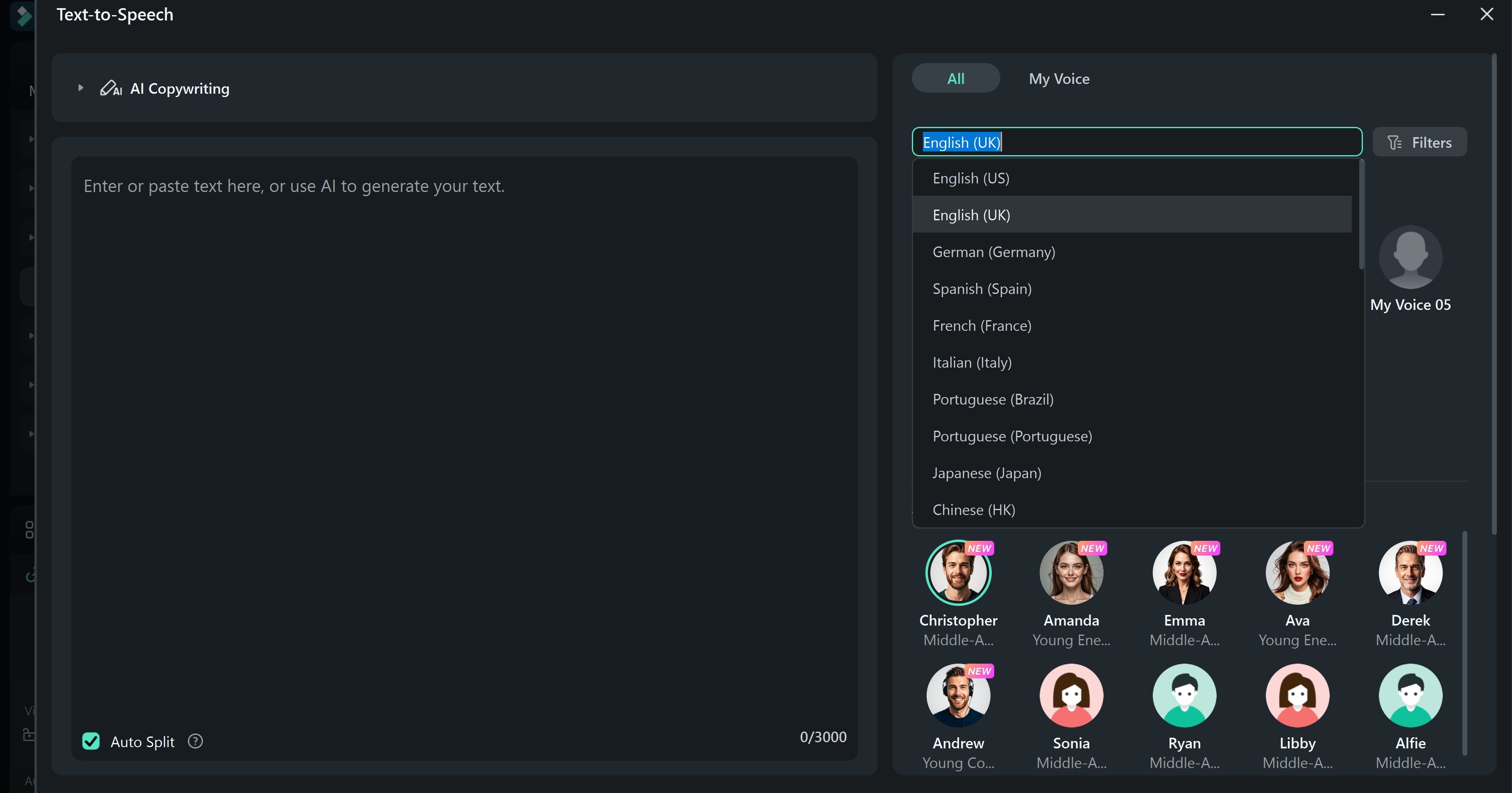 set the tool to UK voice