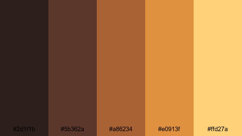 cocoa brand intro brown yellow orange color palette with hex codes