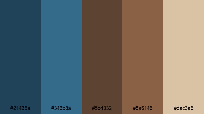 cocoa tide serenity brown blue color palette with hex codes