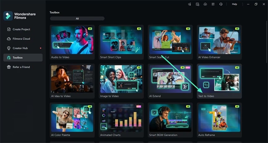 open filmora text to video