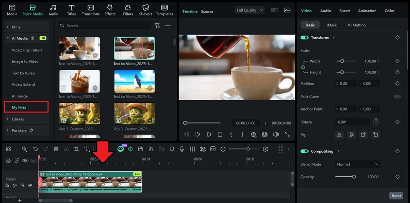 add coffee video result to timeline