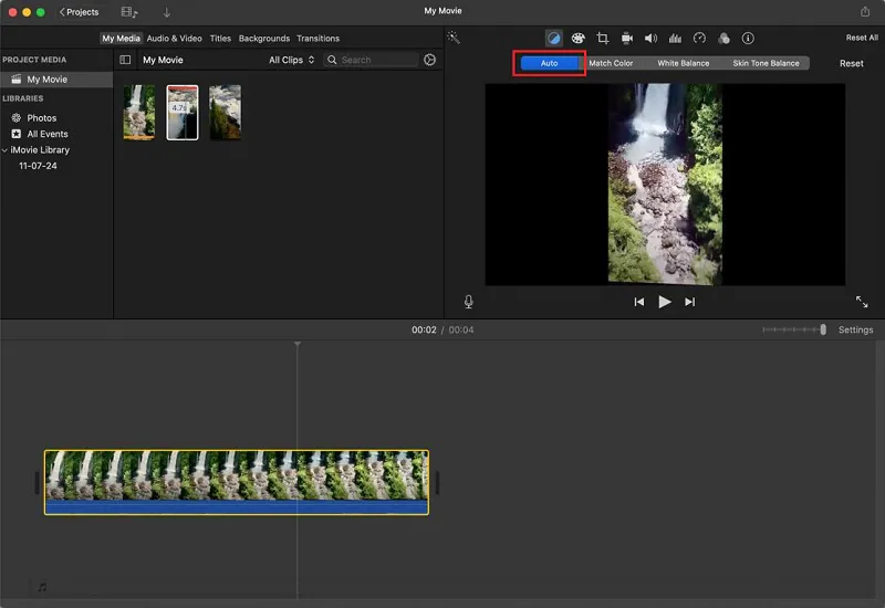 apply auto color balance on imovie