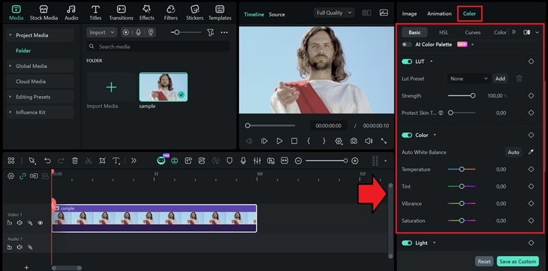 access filmora color correction