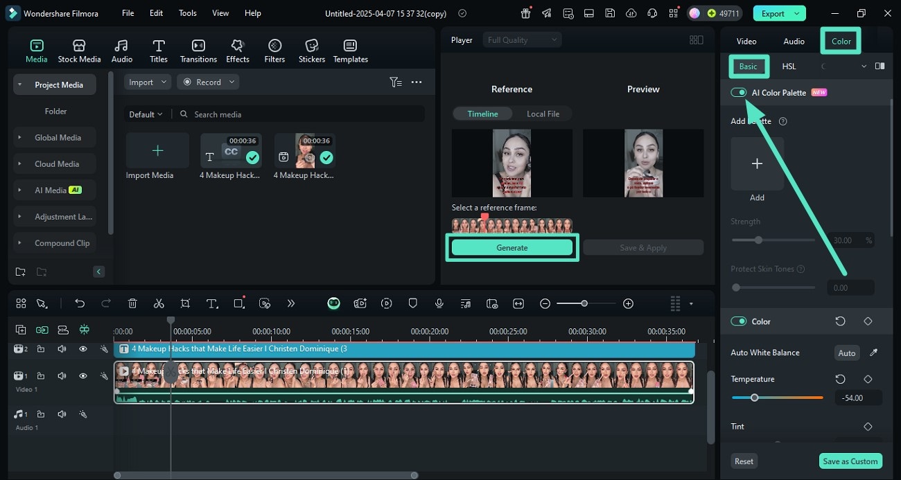 turn on ai color palette
