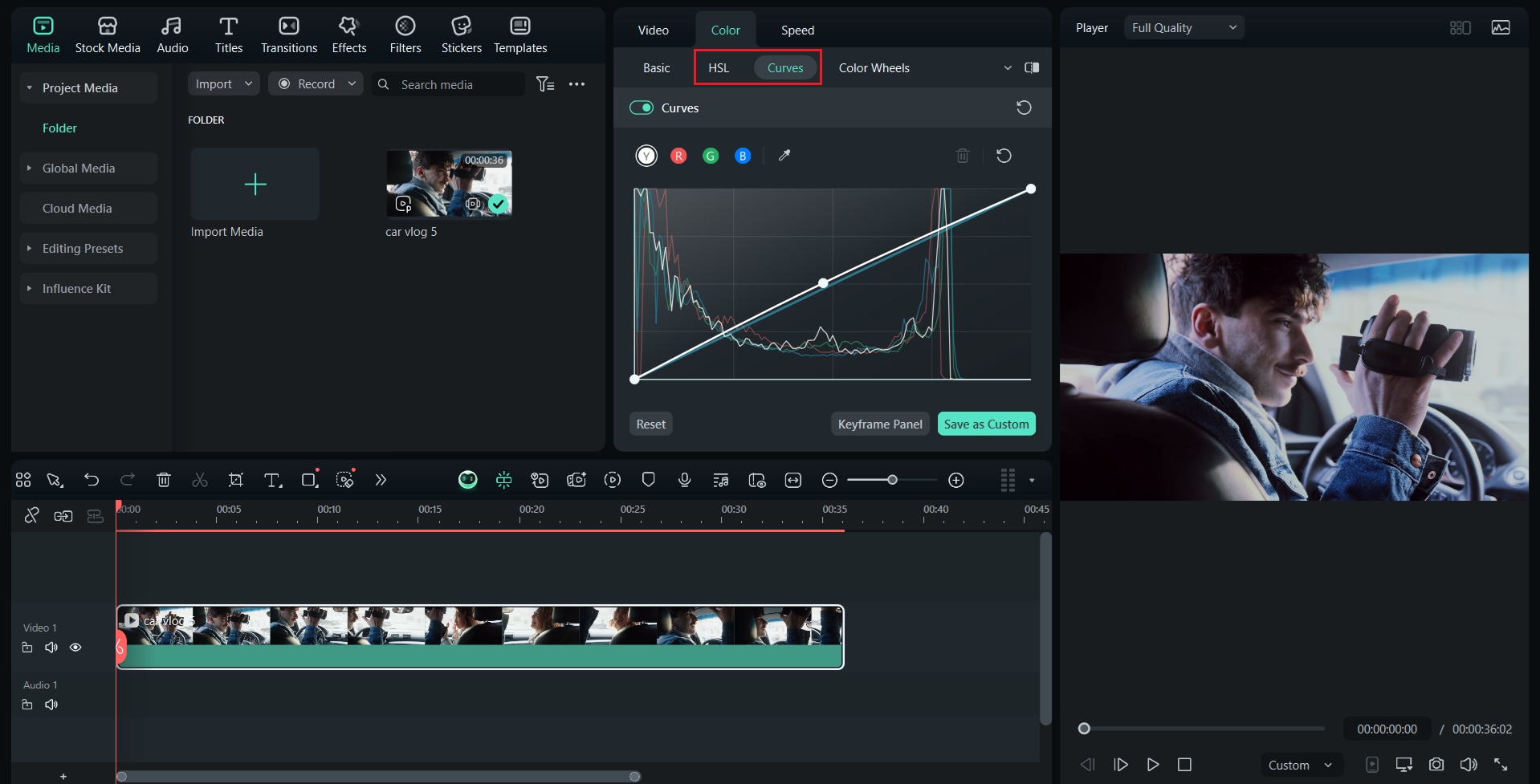 filmora hsl and curves