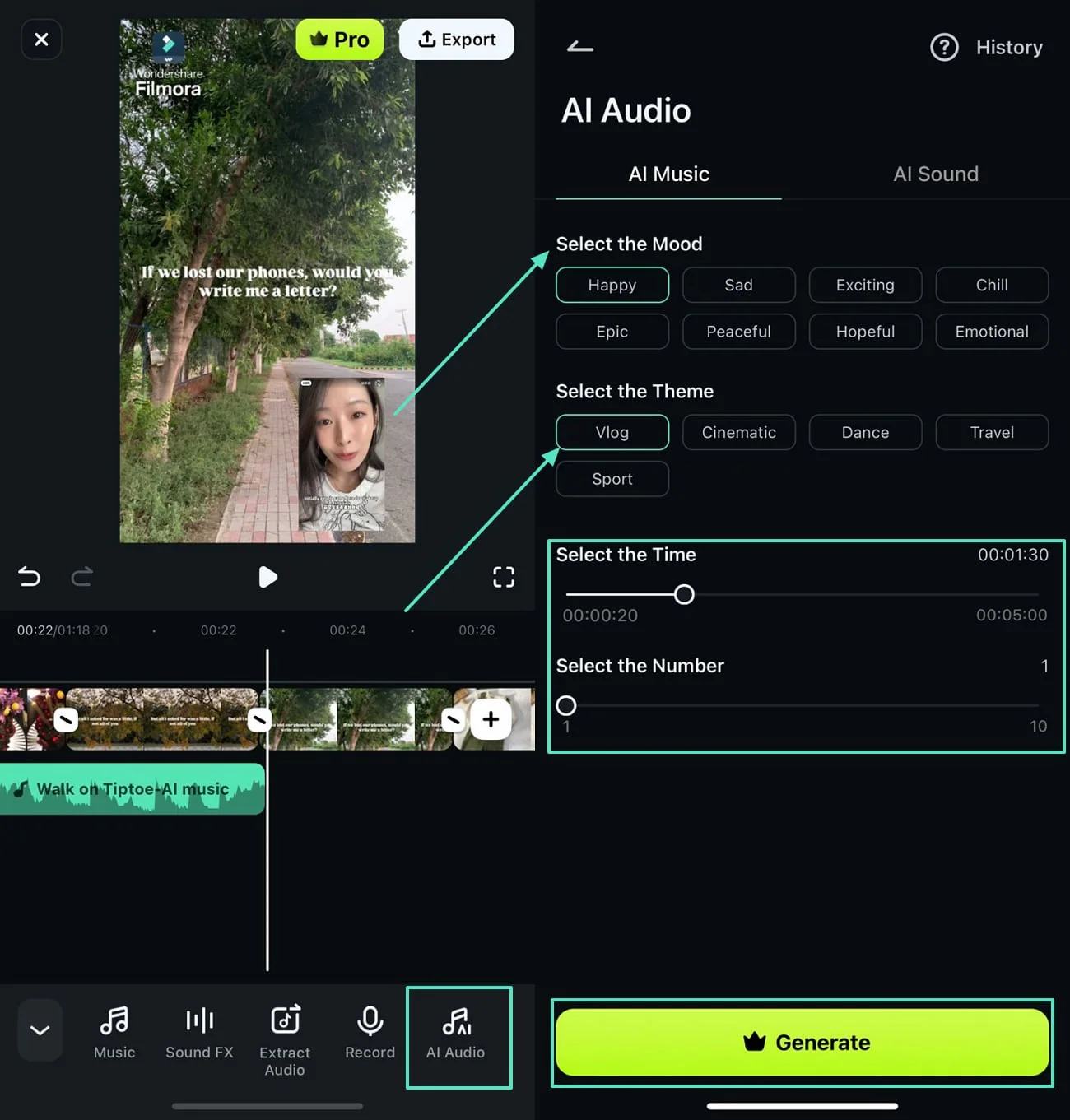 create ai music filmora app