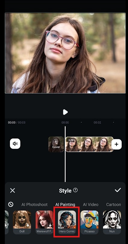 find the comic book filter in filmora app