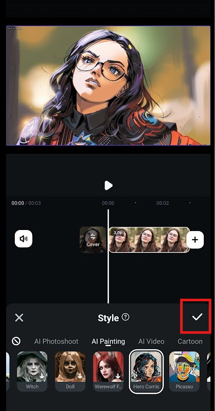 apply the comic book filter in filmora app