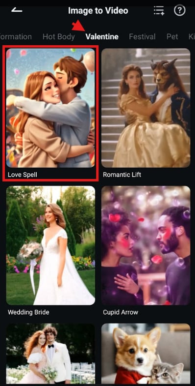 love spell effect in filmora app