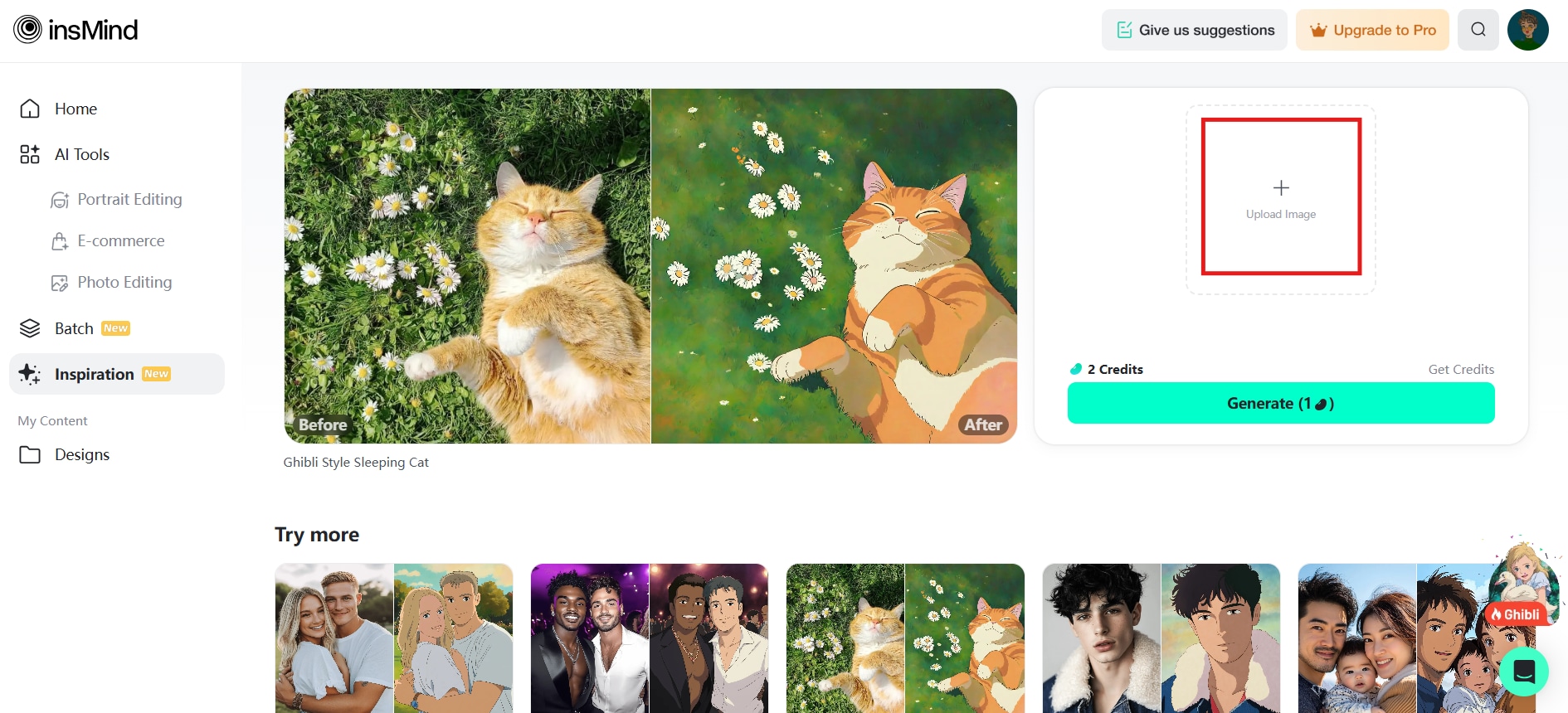 upload an image to insmind