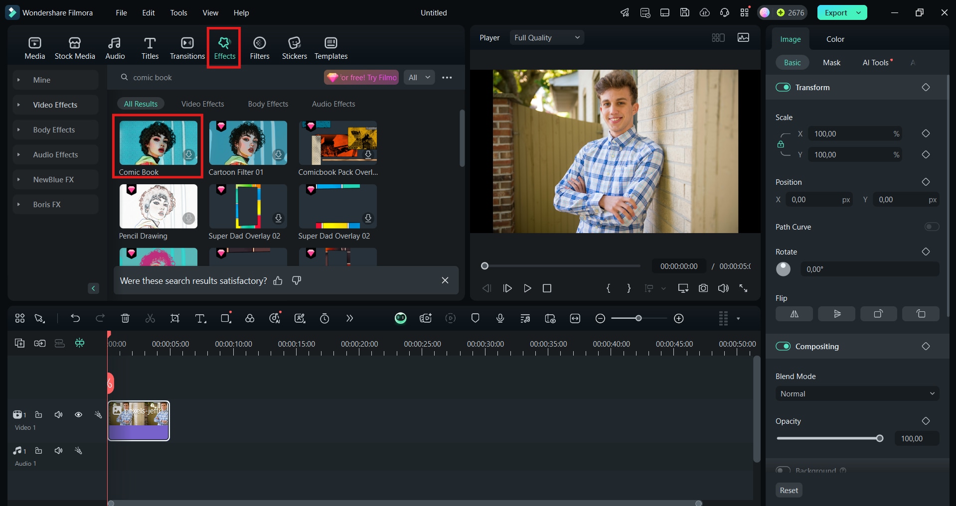 find the comic book effect in filmora