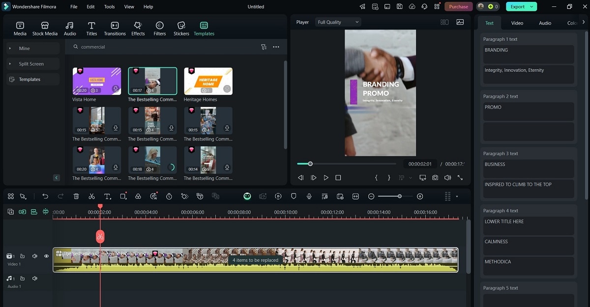 filmora templates menu