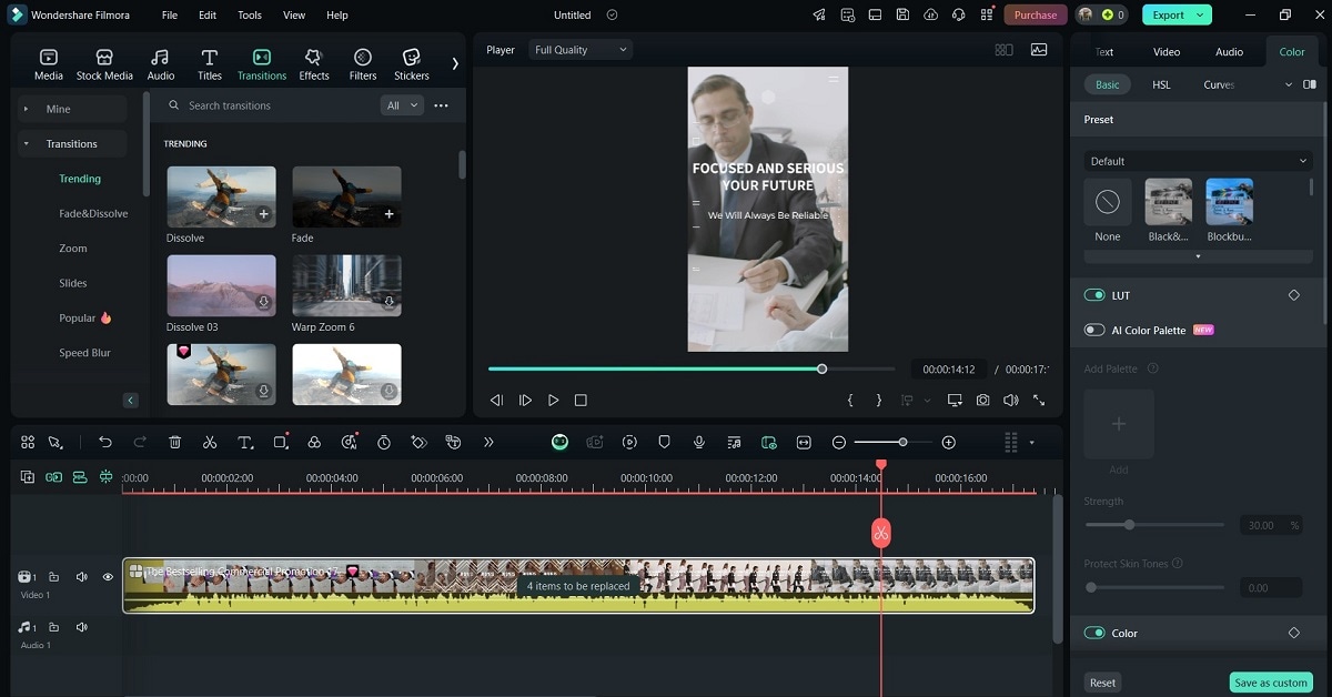 previewing the commercial template video