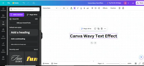canva wavy text effect