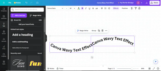 grouping wavy text in canva