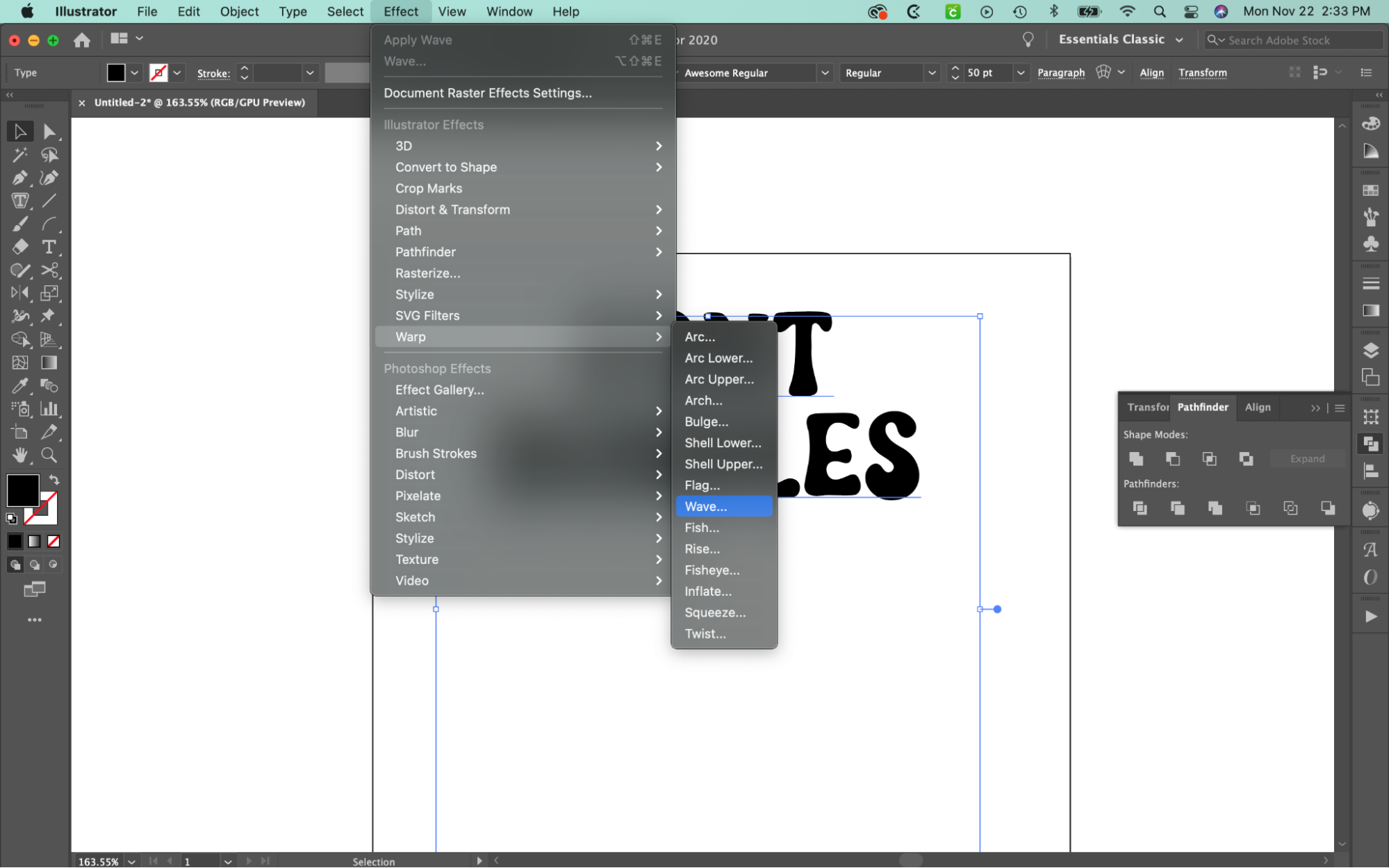 appliquer l'effet de déformation dans Illustrator