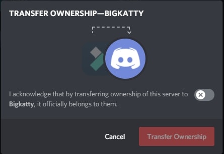 confirmar la transferencia de propiedad del servidor de discord