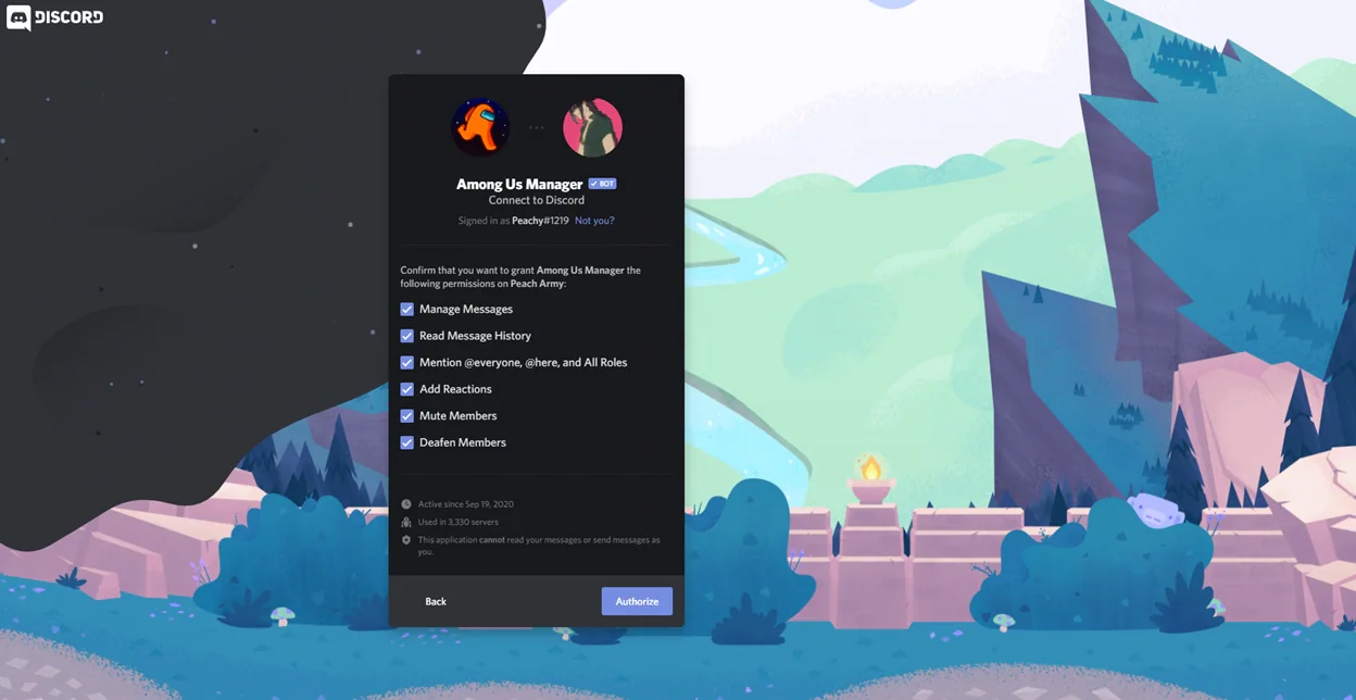 Connect Among Us Manager  Bot to Discord Permission Settings