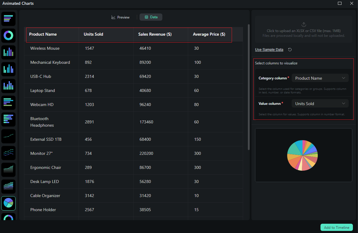 upload your excel data