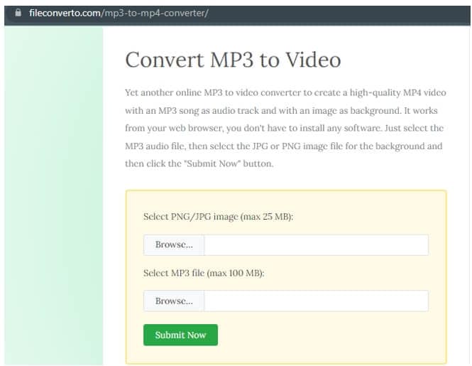 convert mp3 to video filconverto