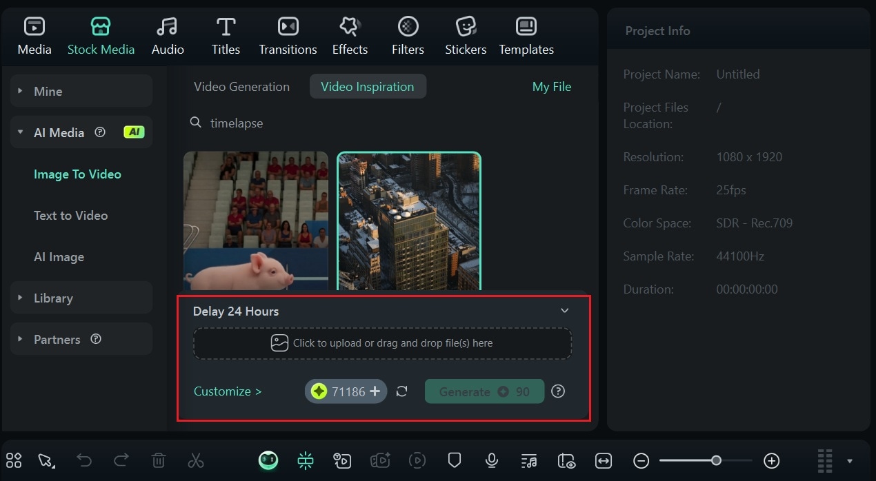 open timelapse template in filmora