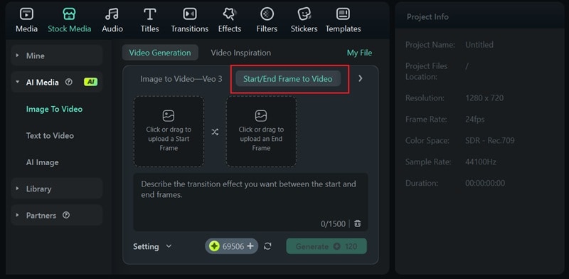 select start end frame to video
