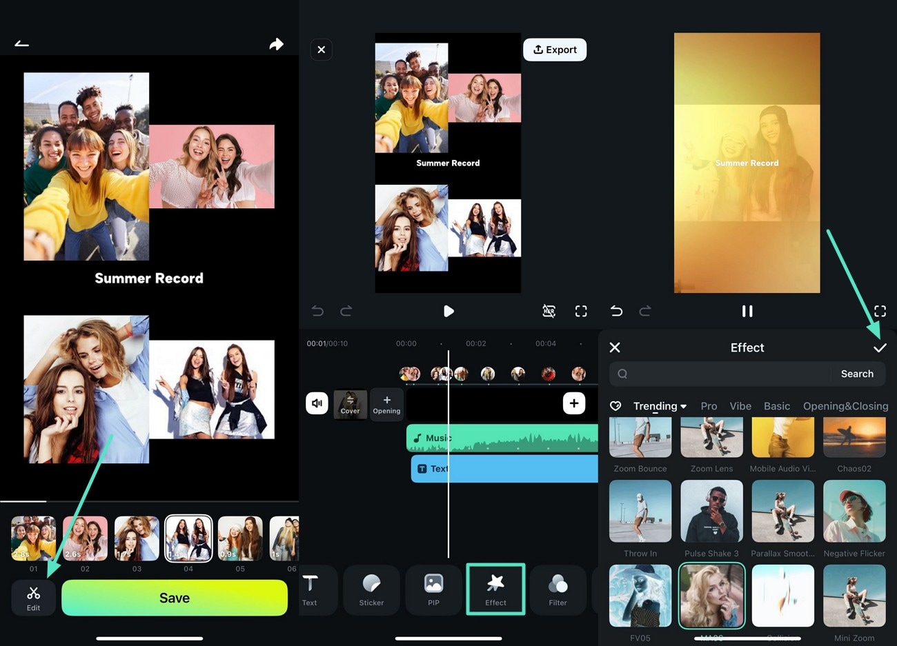 tap edit and apply effects