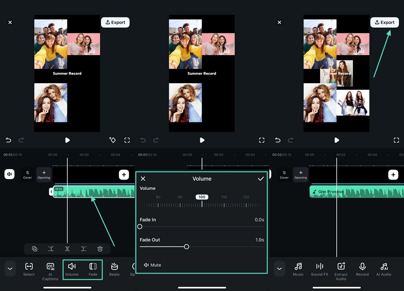 adjust volume and export video
