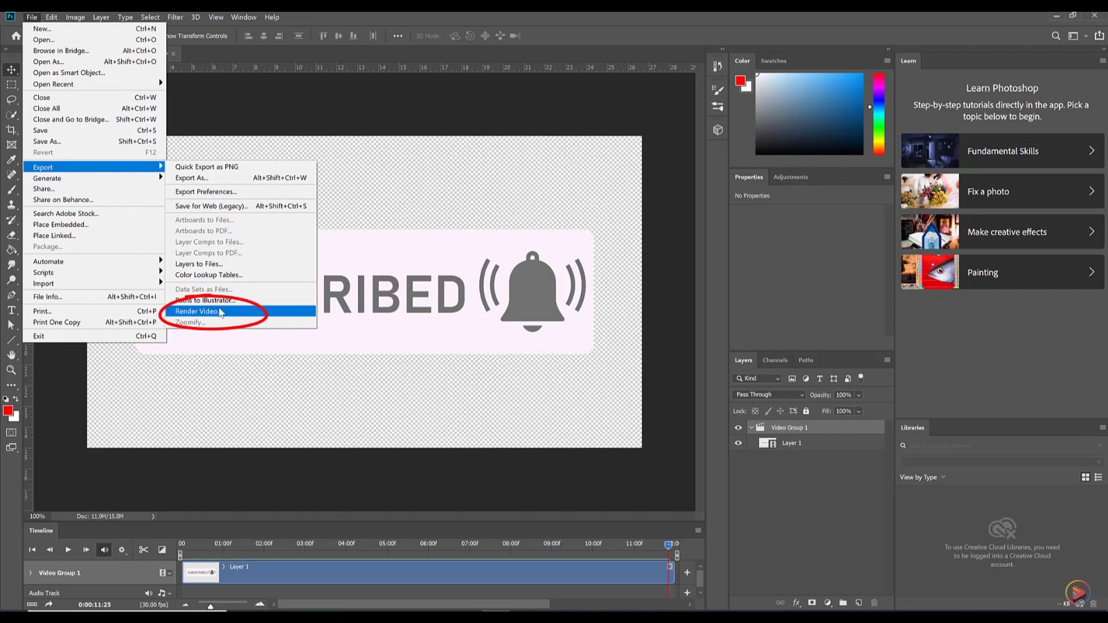 haz clic en renderizar video